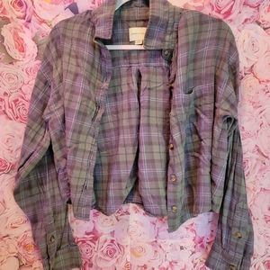 🩷 Green & Blue Cropped Relaxed fit flannel